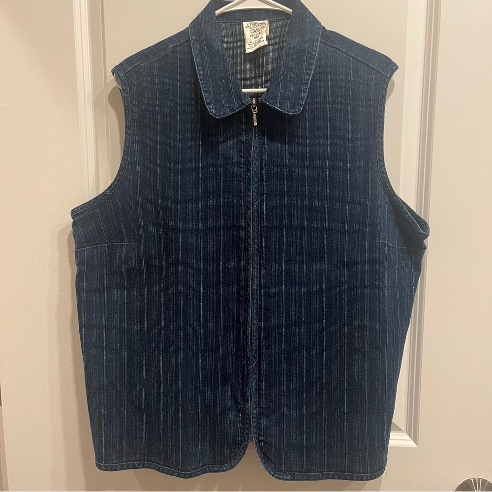 Allison Daley Blue Pinstriped Denim Zippered Vest 16 Petite.